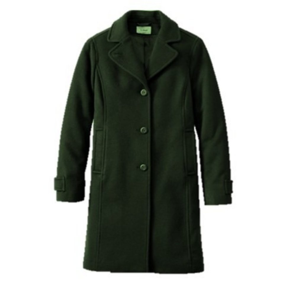L.L.Bean Classic Lambswool Polo Coat, Three-Quarter Green Women Size 20 Petite